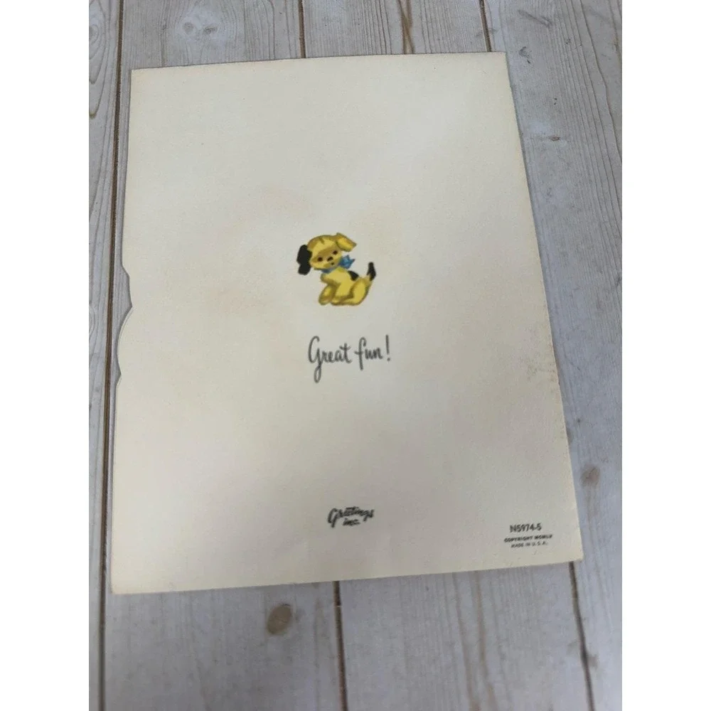 Vintage 1955 Baby Arrival Congratulations Card Flocked Baby Teddy Bears Signed